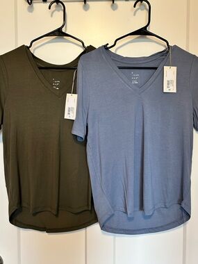 a new day V-Neck Short Sleeve Tee bundle - Small Olive & X Small Dusty Blue